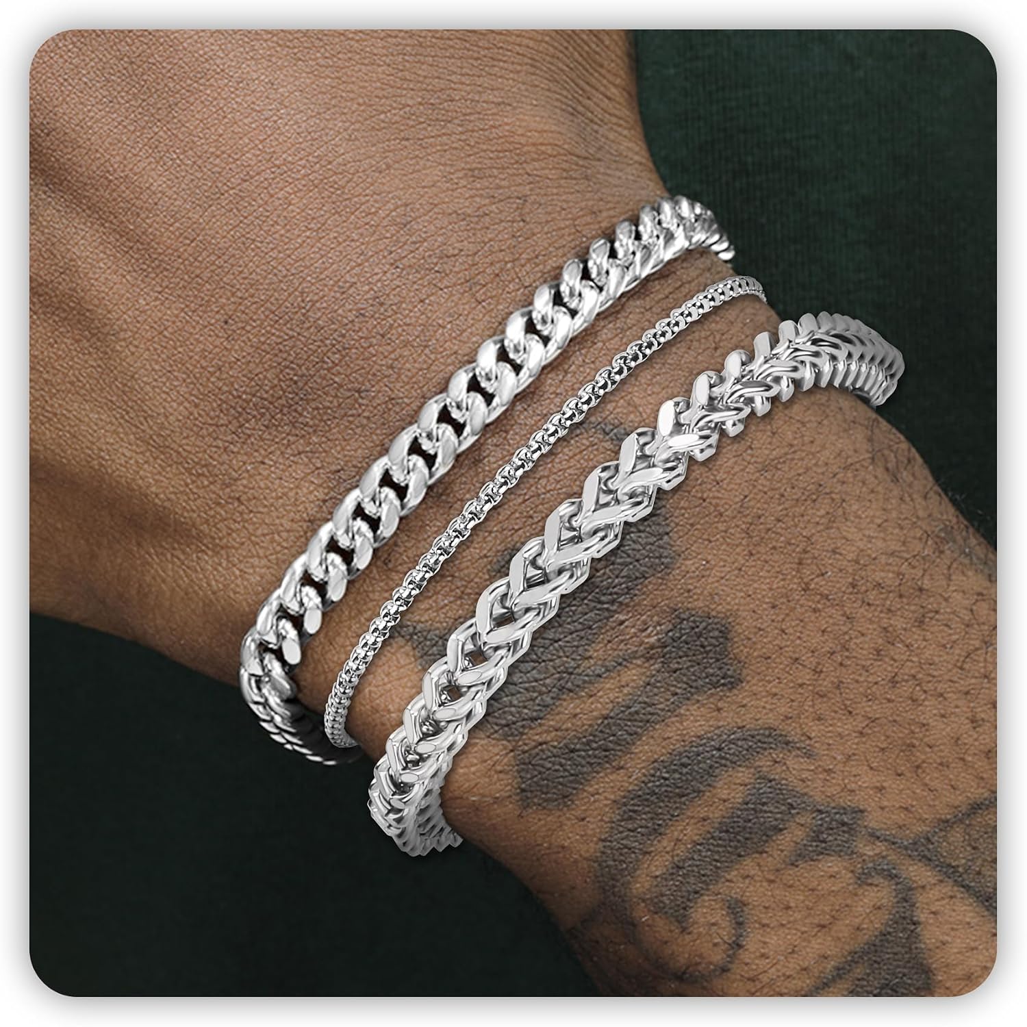 Mens Bracelet Silver and Gold Bracelet for Men Rakhi for Brother | Waterproof Stainless Steel Cuban Chain Bracelet
