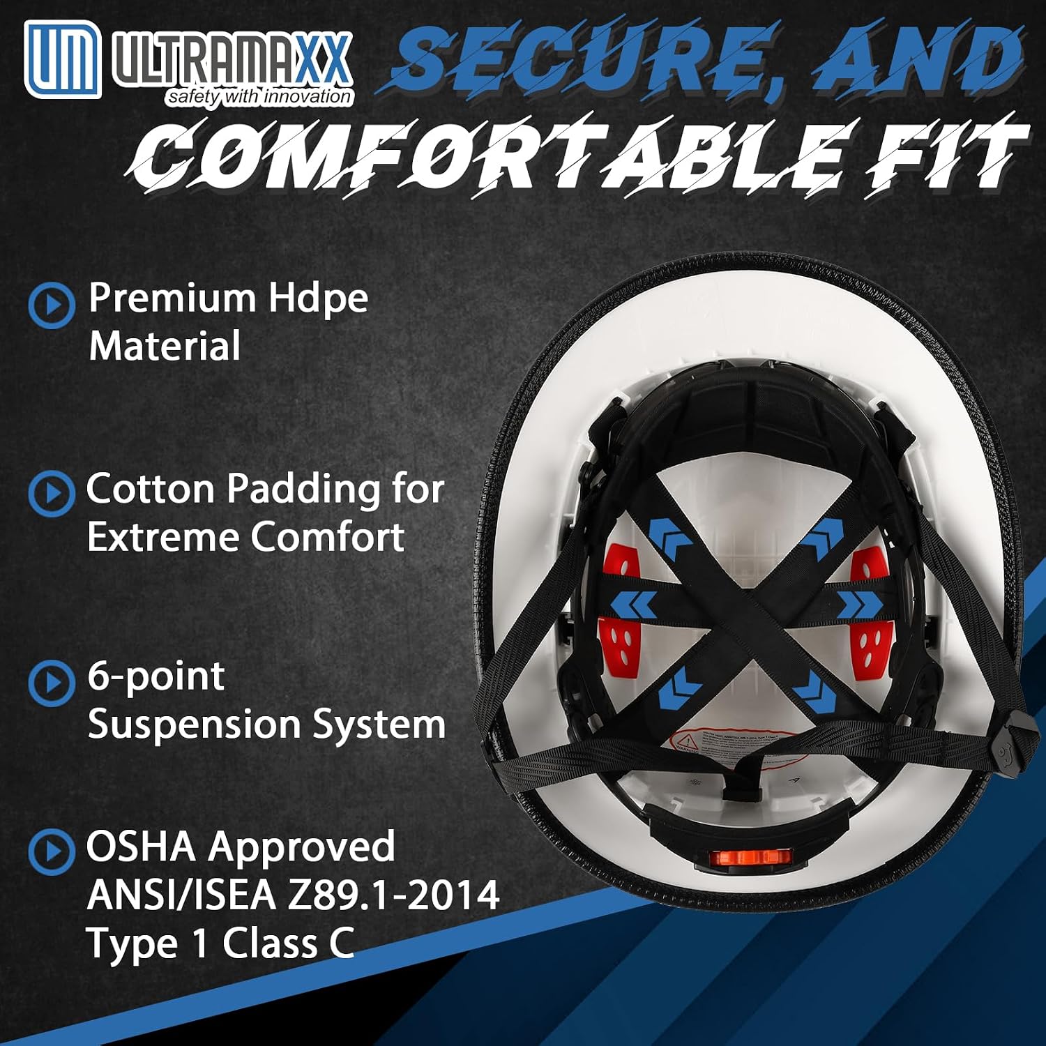 Full Brim Hard Hat with Built-in Visor, ANSI Z89.1 OSHA Approved Construction Safety Helmet with Chin Strap for Men