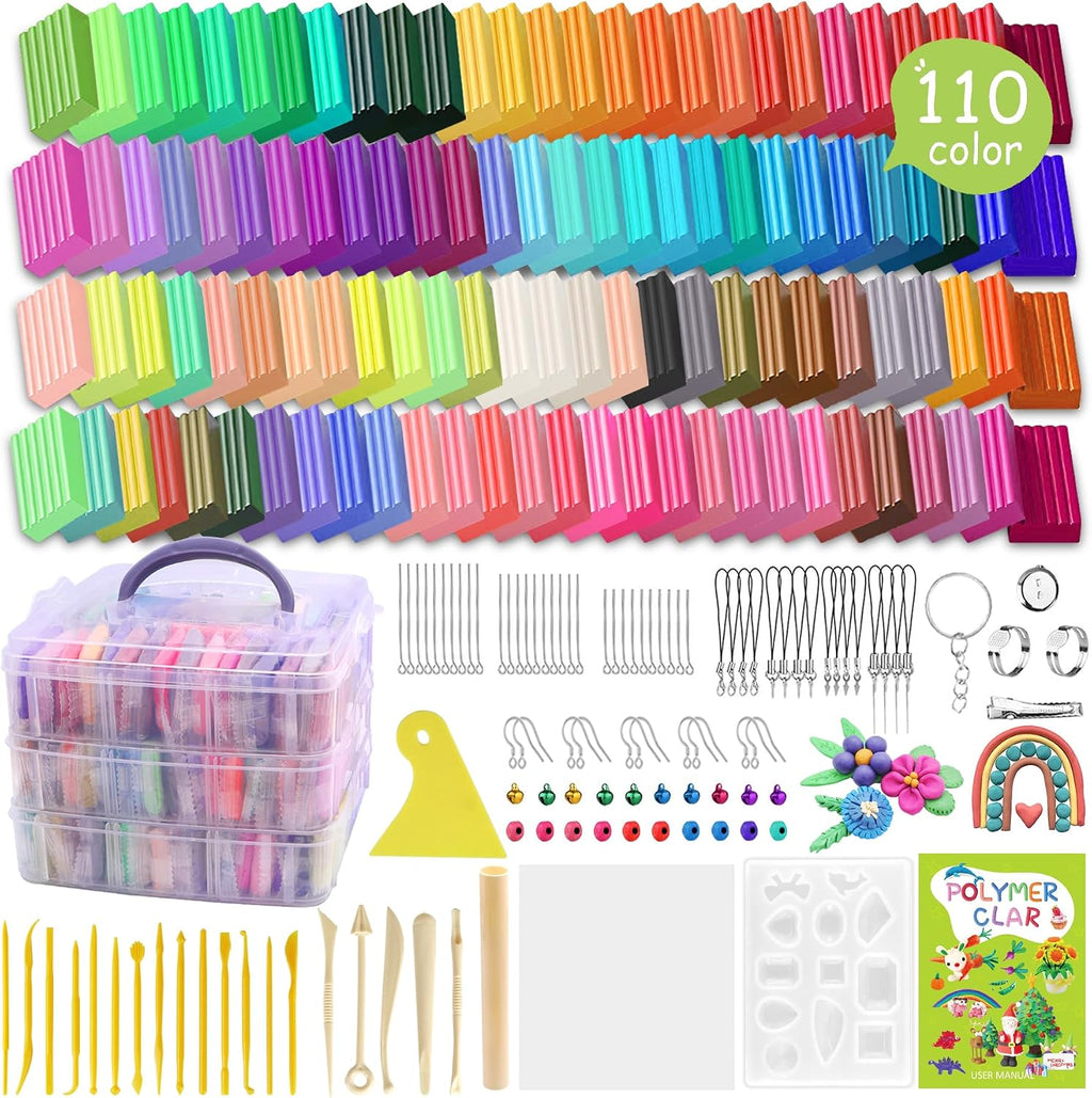 Polymer Clay Kit 215 Pcs Oven Bake Clay 110 Colors | Modeling Baking Clay, Non-Sticky, Non-Toxic, Sculpting Tools