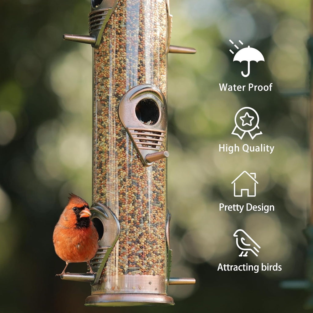 Metal Tube Bird Feeders for Outdoors - 6 Ports Hanging Feeder Attracts Wild Birds in Your Lawn, Garden, Balcony