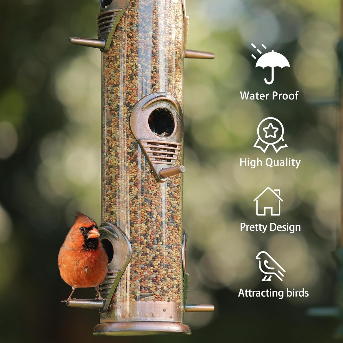 Metal Tube Bird Feeders for Outdoors - 6 Ports Hanging Feeder Attracts Wild Birds in Your Lawn, Garden, Balcony