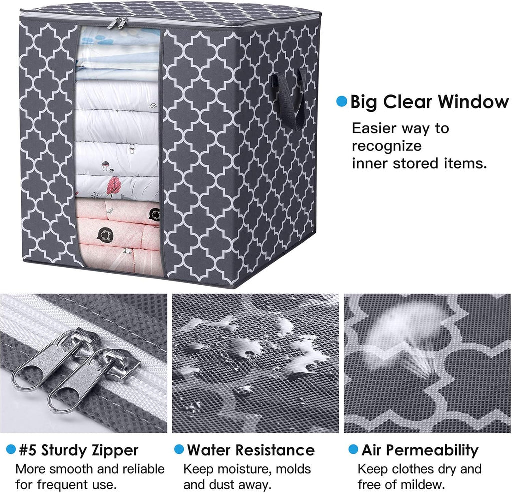 Storage Bags 3 Pack/100L Large Blanket Clothes Organization and Storage Containers for Comforters,Bedding, Foldable