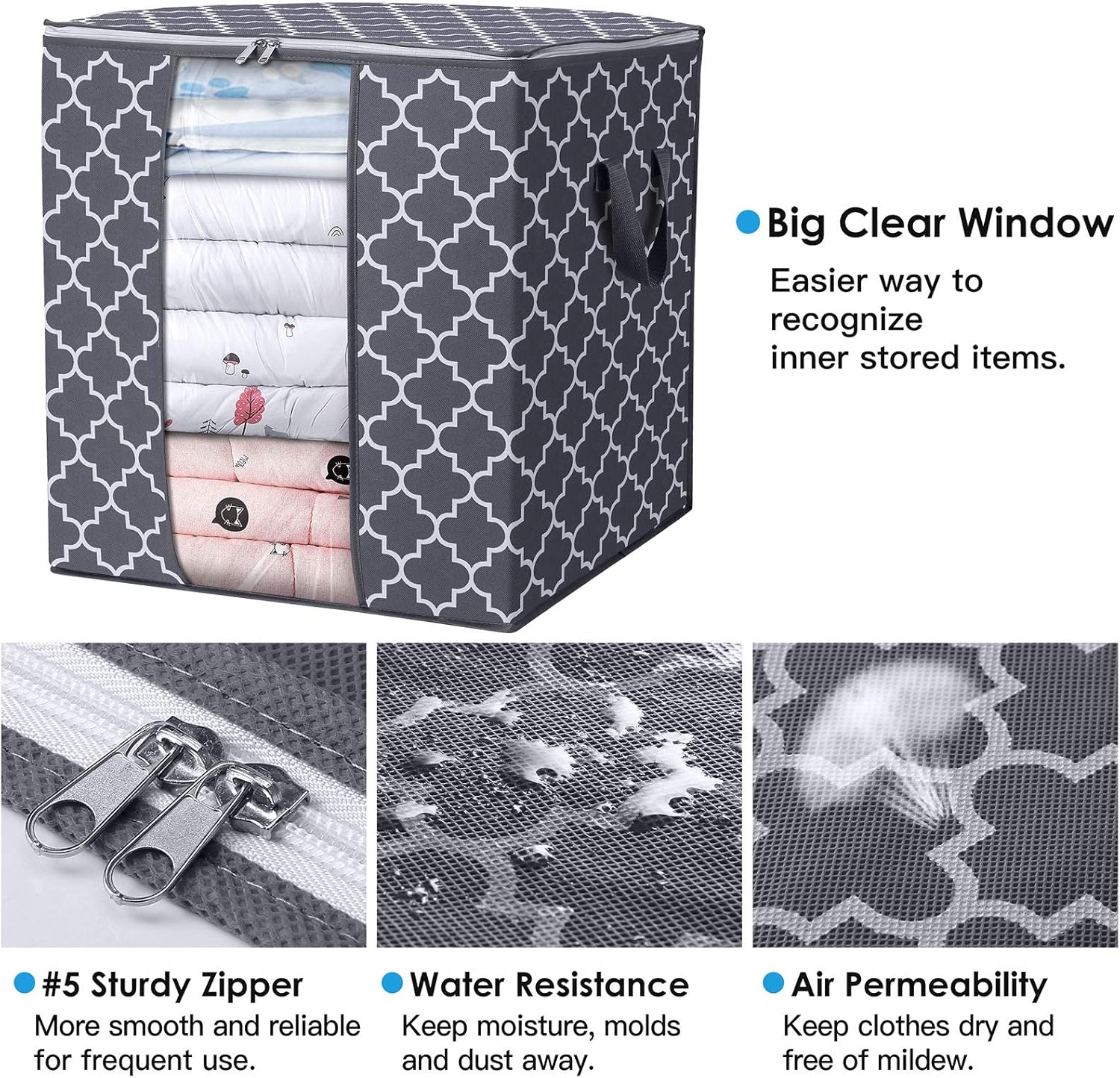 Storage Bags 3 Pack/100L Large Blanket Clothes Organization and Storage Containers for Comforters,Bedding, Foldable