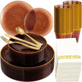 175PCS Amber Plastic Dinnerware Set for 25 Guests