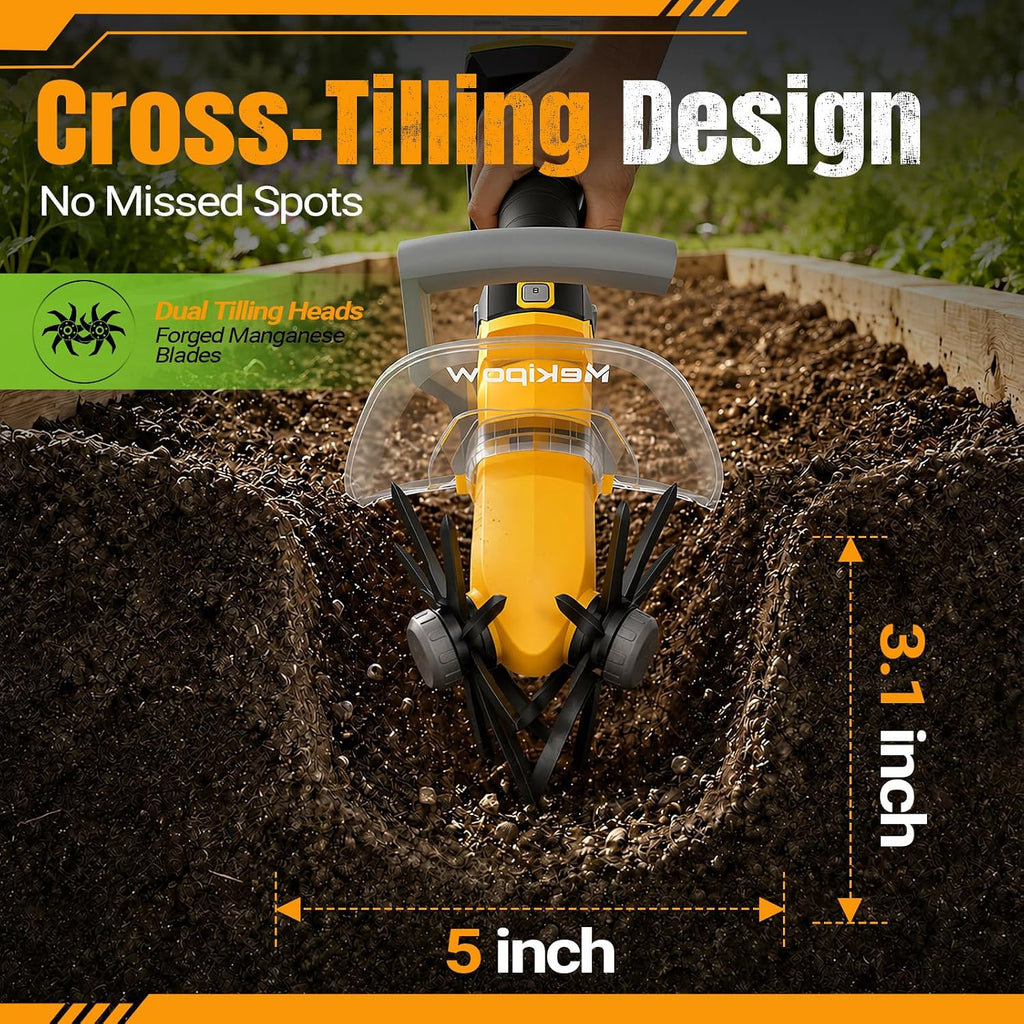 Mini Handheld Tiller Cultivator Compatible with Dewalt 20V Battery | Cordless Electric, Lawn & Garden Use, Soil