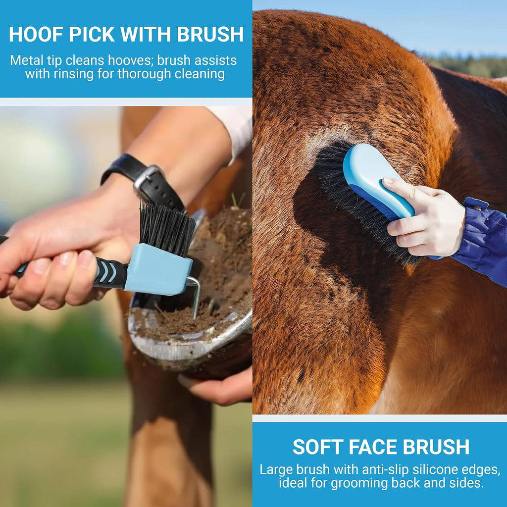 Horse Grooming Kit, 14-in-1 Professional Horse Brush Supplies Set for Grooming & Care, with Horse Brushes, Curry