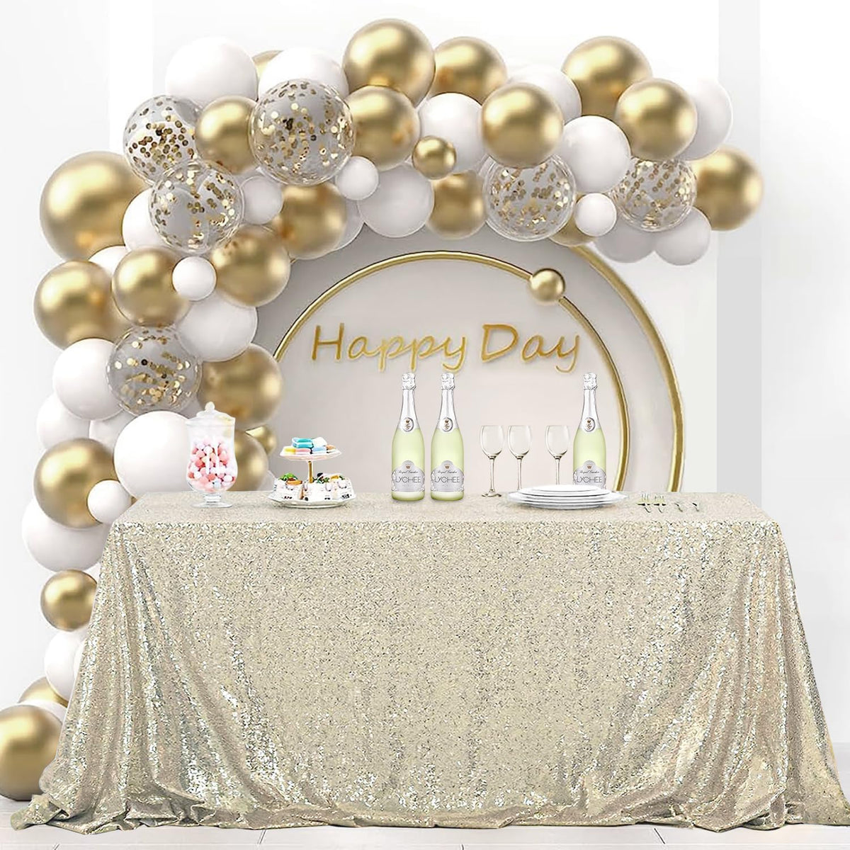 OQSQ Champagne Rectangle Sequin Tablecloth - 60x102 inch, Glitter Drape Table Cloth, Sparkle Sequence Table Overlays