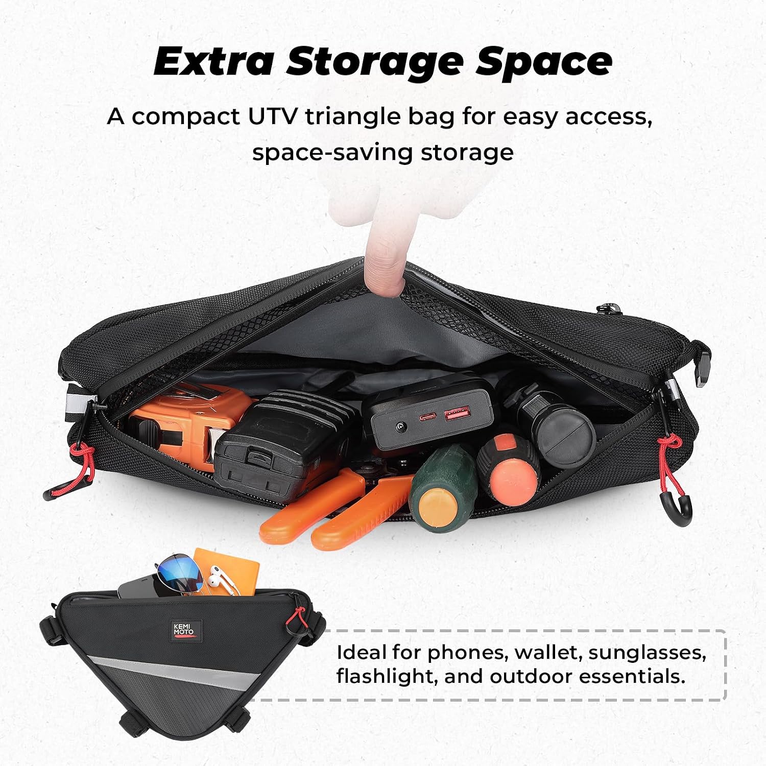 UTV Roll Bar Triangle Storage Bag, Water Resistant Universal Roof/Door/Side Armrest Bag Compatible with Most UTV