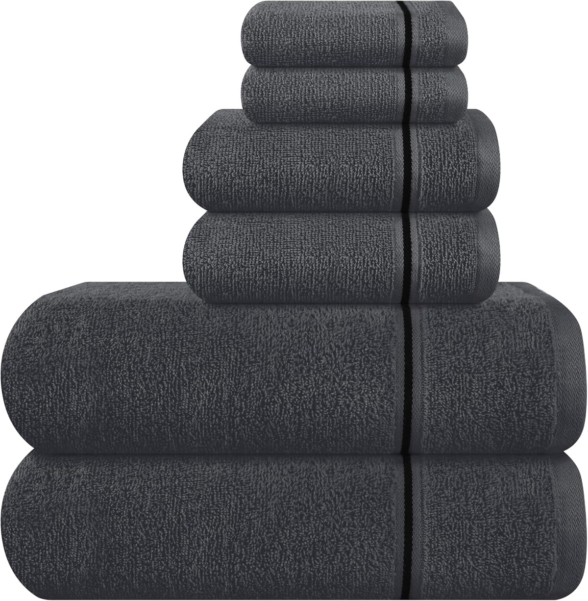 Ultra Soft 6 Pack Cotton Towel Set, Contains 2 Bath Towels 28x55 inch, 2 Hand Towels 16x24 inch & 2 Wash Coths 12x12