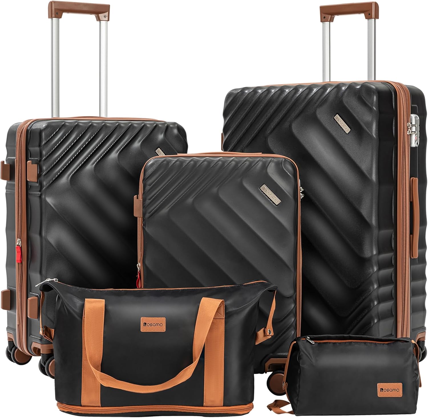 5 Piece Luggage Set Expandable Hardside, 20/24/28in Suitcases with Matching Travel Bags, 22x14x9 Airline Approved
