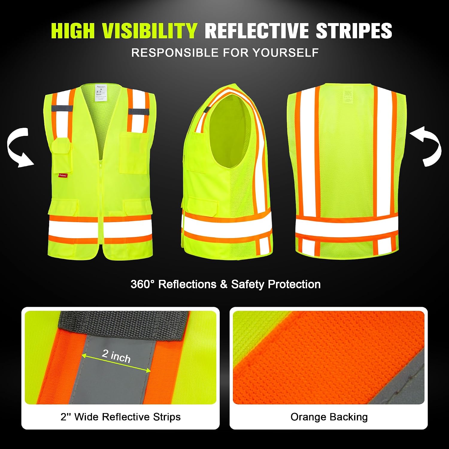 High Visibility ANSI Class 2 Safety Vest with 7 Pockets | Reflective Mesh Safety Vest for Men & Women, Lightweight