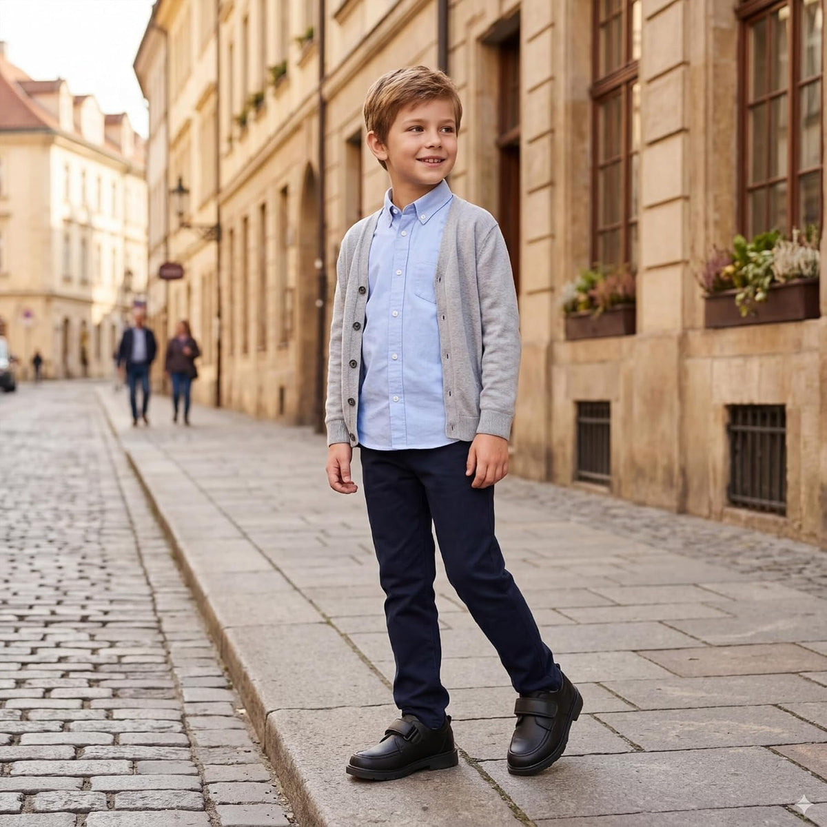 Boys School Uniform Shoes Lightweight Kids Formal Dress Shoes Slip-On Loafers with Hook and Loop Strap