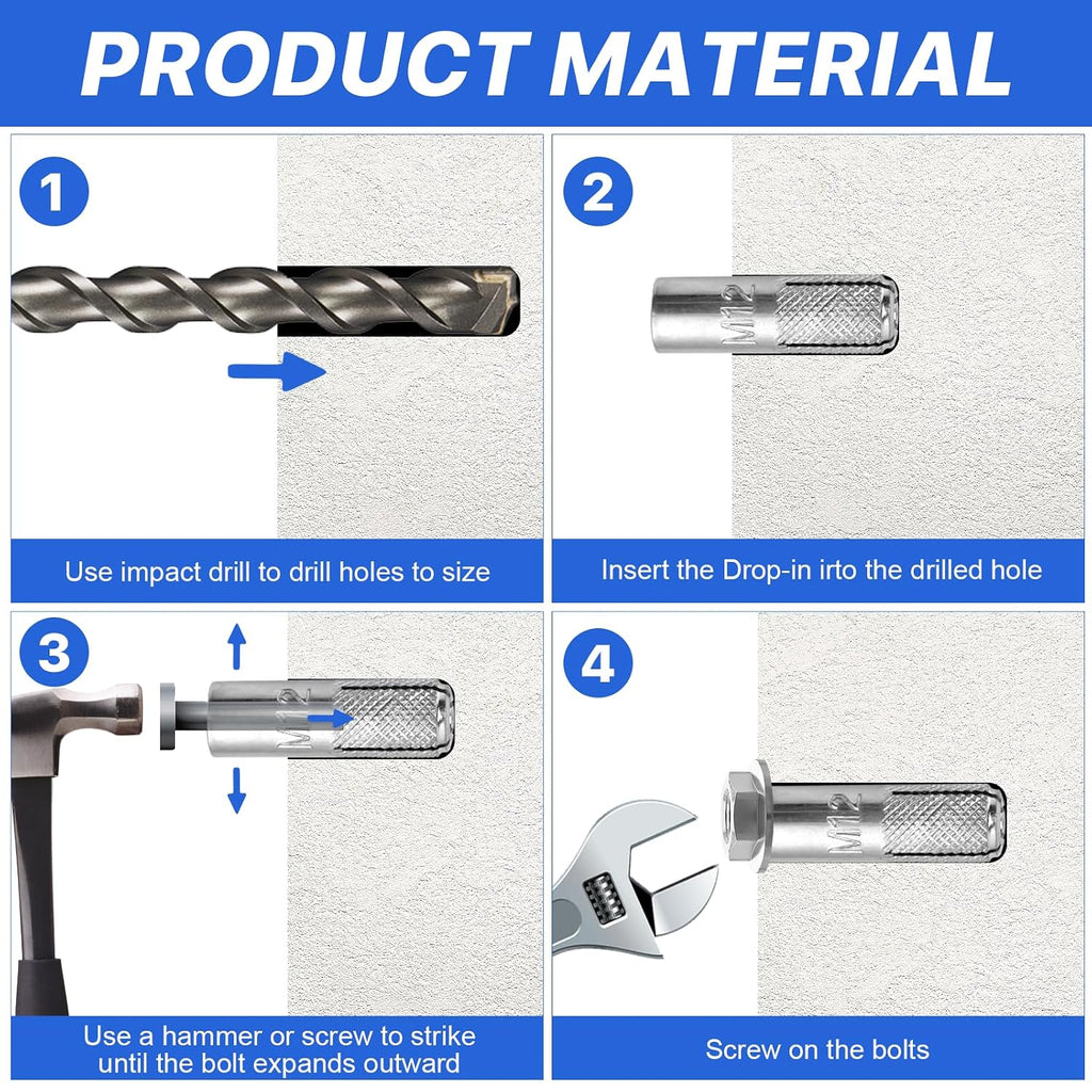 60Pcs Concrete Drop in Anchors, Expansion Bolts for Concrete Drywall