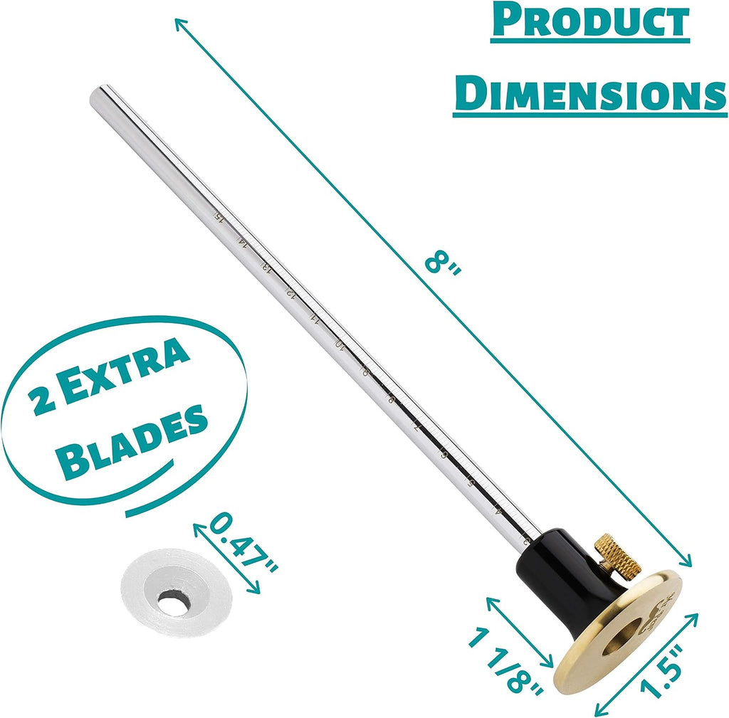 Wheel Marking Gauge, 2 Extra Blades, Laser Engraved Graduations, Solid Brass Face, Adjustable | Marking Gauge