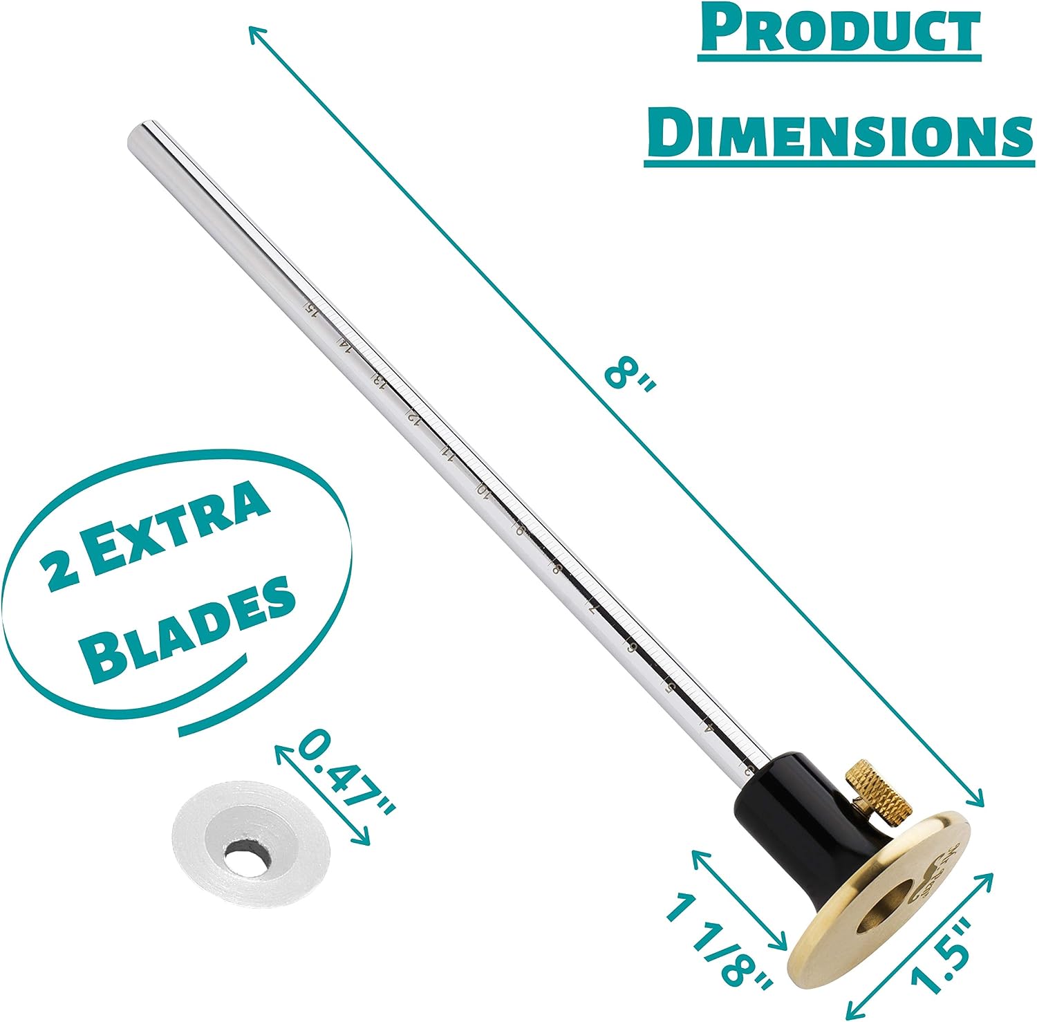 Wheel Marking Gauge, 2 Extra Blades, Laser Engraved Graduations, Solid Brass Face, Adjustable | Marking Gauge