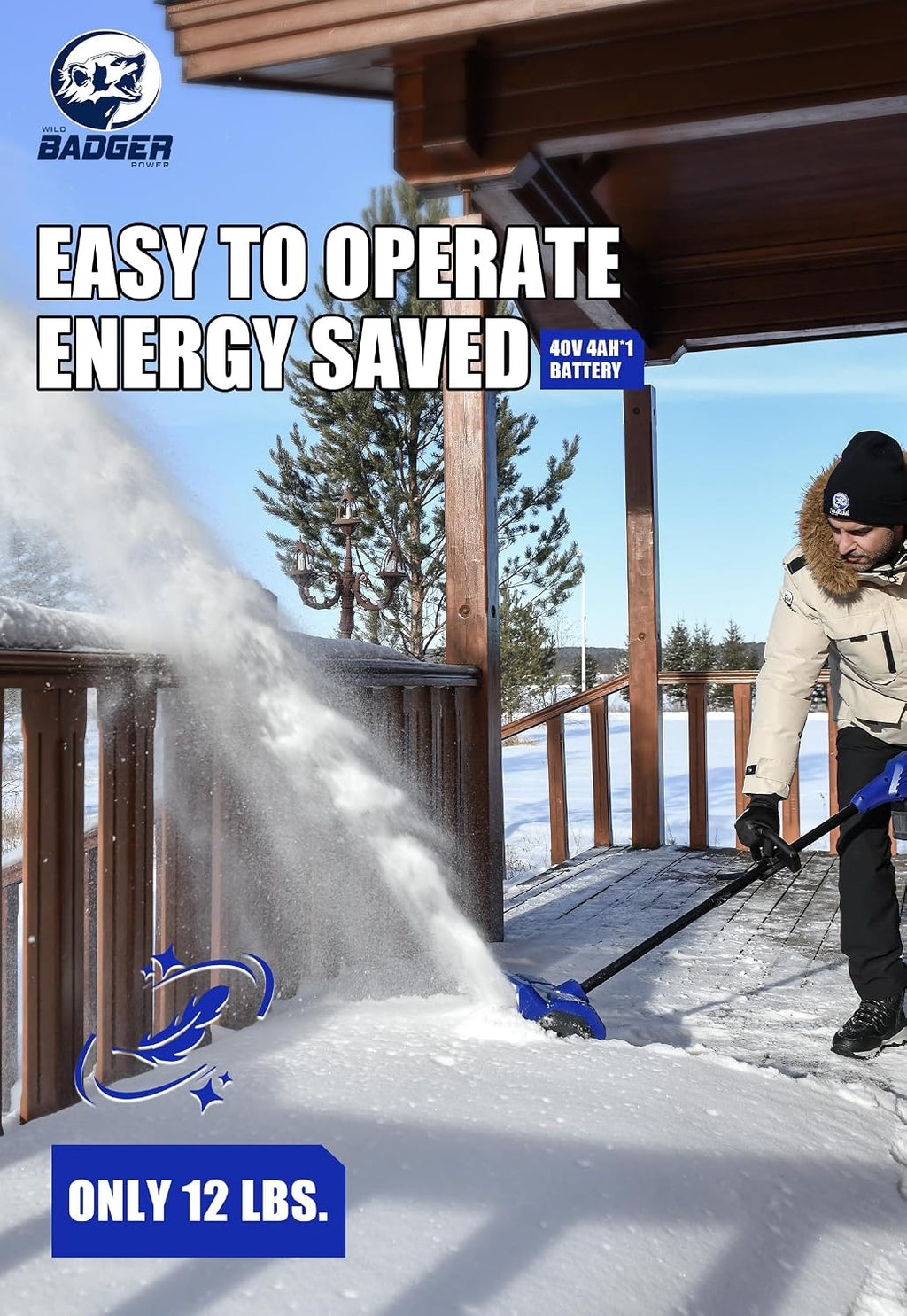 40V Cordless Electric Snow Shovel, 12-Inch Brushless | 12-in clearing width, up to 8-in snow depth, fixed forward