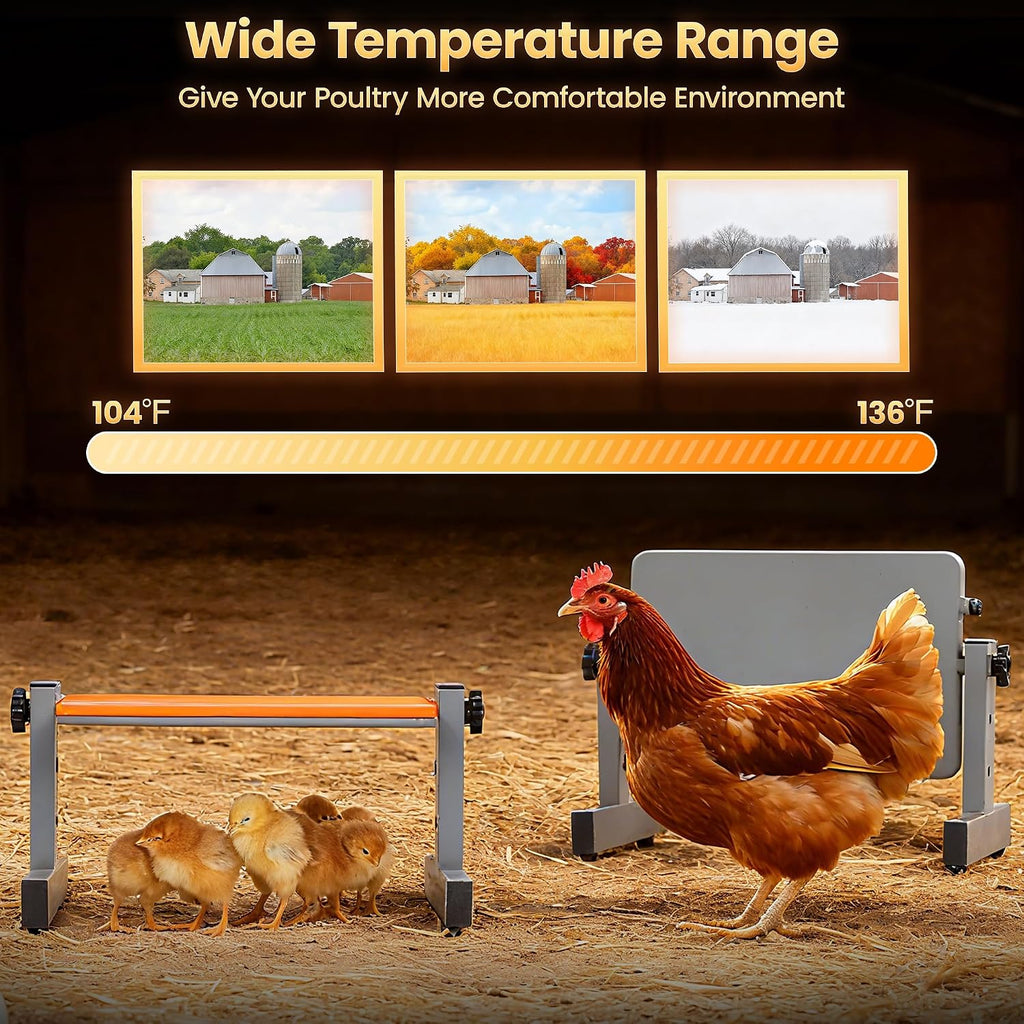 Smart Chick Brooder Heater with Digital Temp & Timer, Adjustable Height & Angle, Radiant Chicken Coop Heater for
