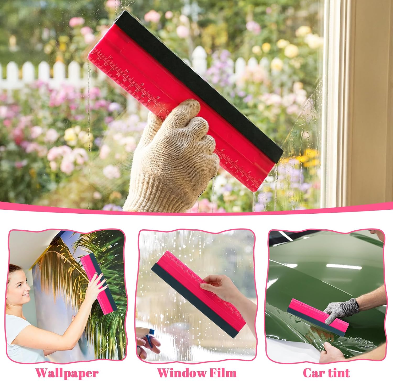 Wallpaper Smoothing Tool, Professional Vinyl Squeegee with Ruler Felt Squeegee for Vinyl Decals Sticker Paper