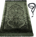 Luxury Velvet Plush Muslim Prayer Rug - Paisley (Dark Green)