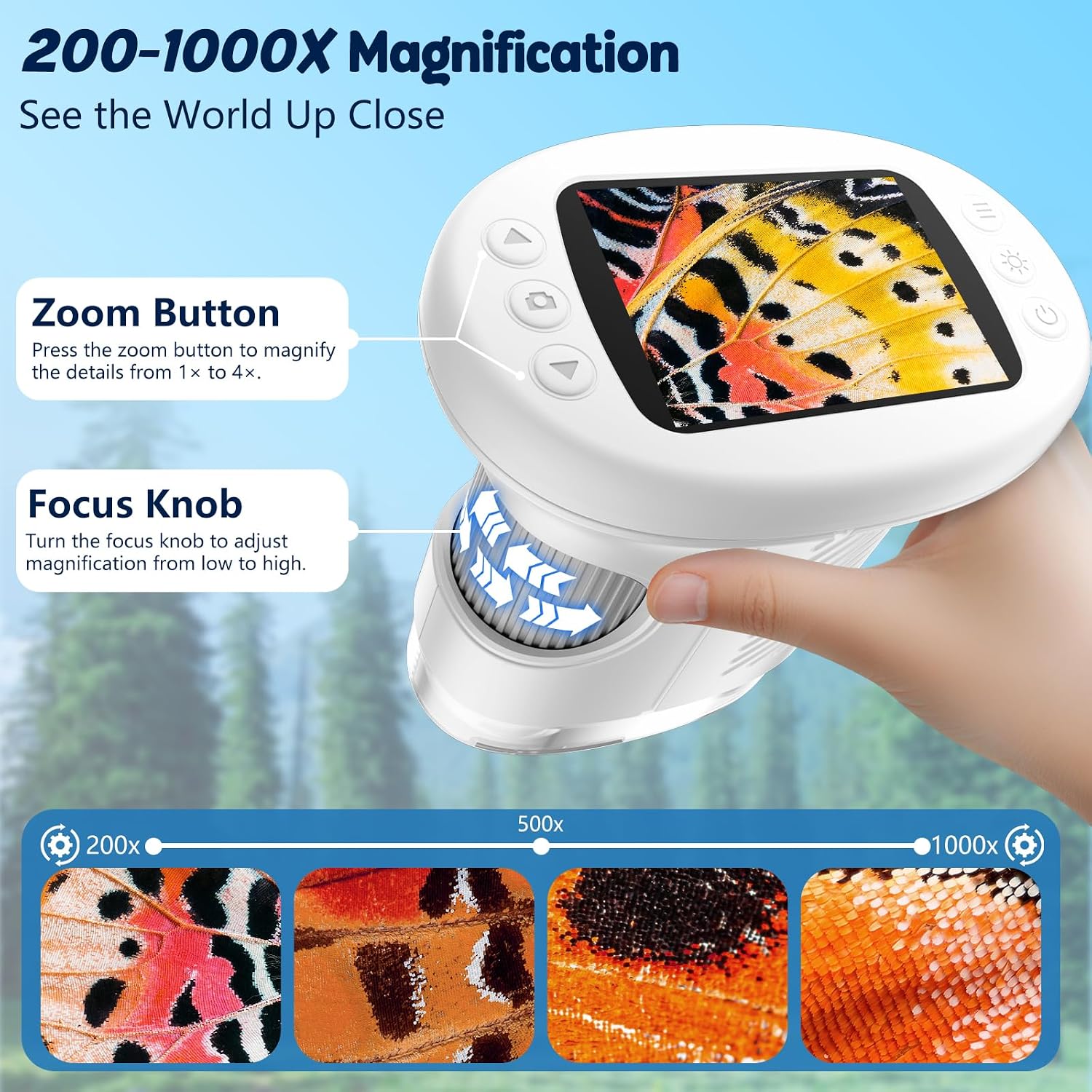 4K 1000X Digital Microscope for Kids with 32G Card, Long Distance Viewing & 2.4" Screen Portable Handheld Edu Toys