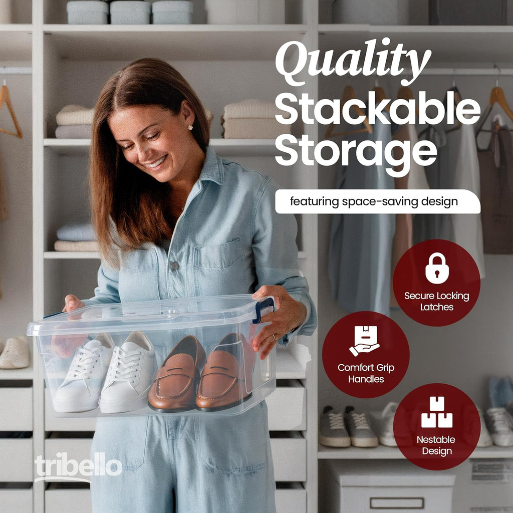 Plastic Storage Bins with Lids, Clear Stackable Storage Containers - 16 Qt - 2 Pack