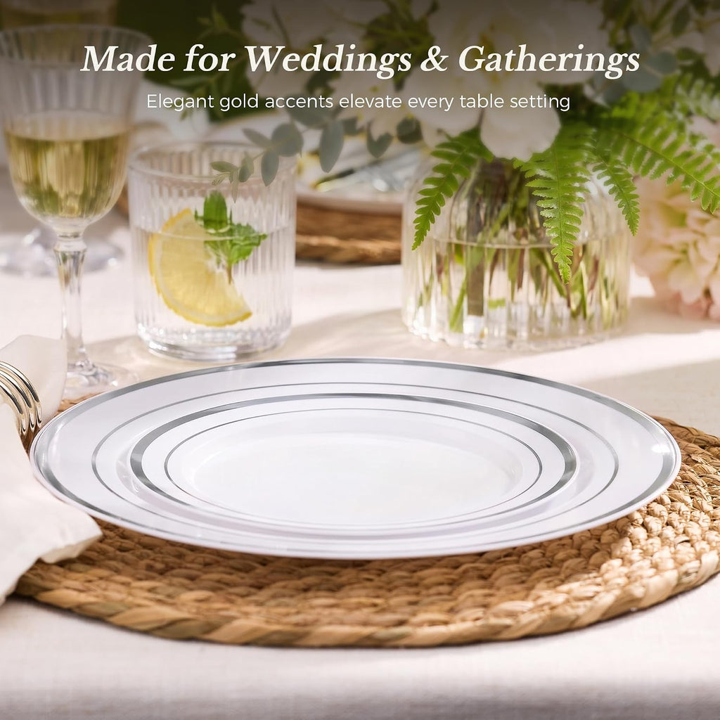 200PCS Silver Plastic Plate, Disposable Party Plates