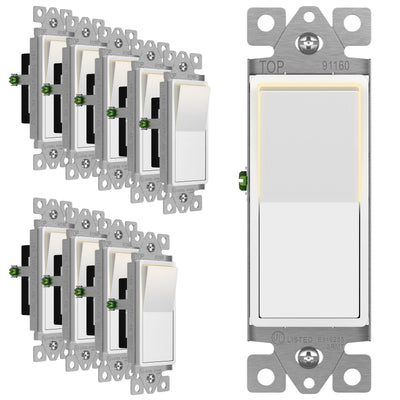 ENERLITES White Illuminated Single Pole Decorator Paddle Light Switch, 15A