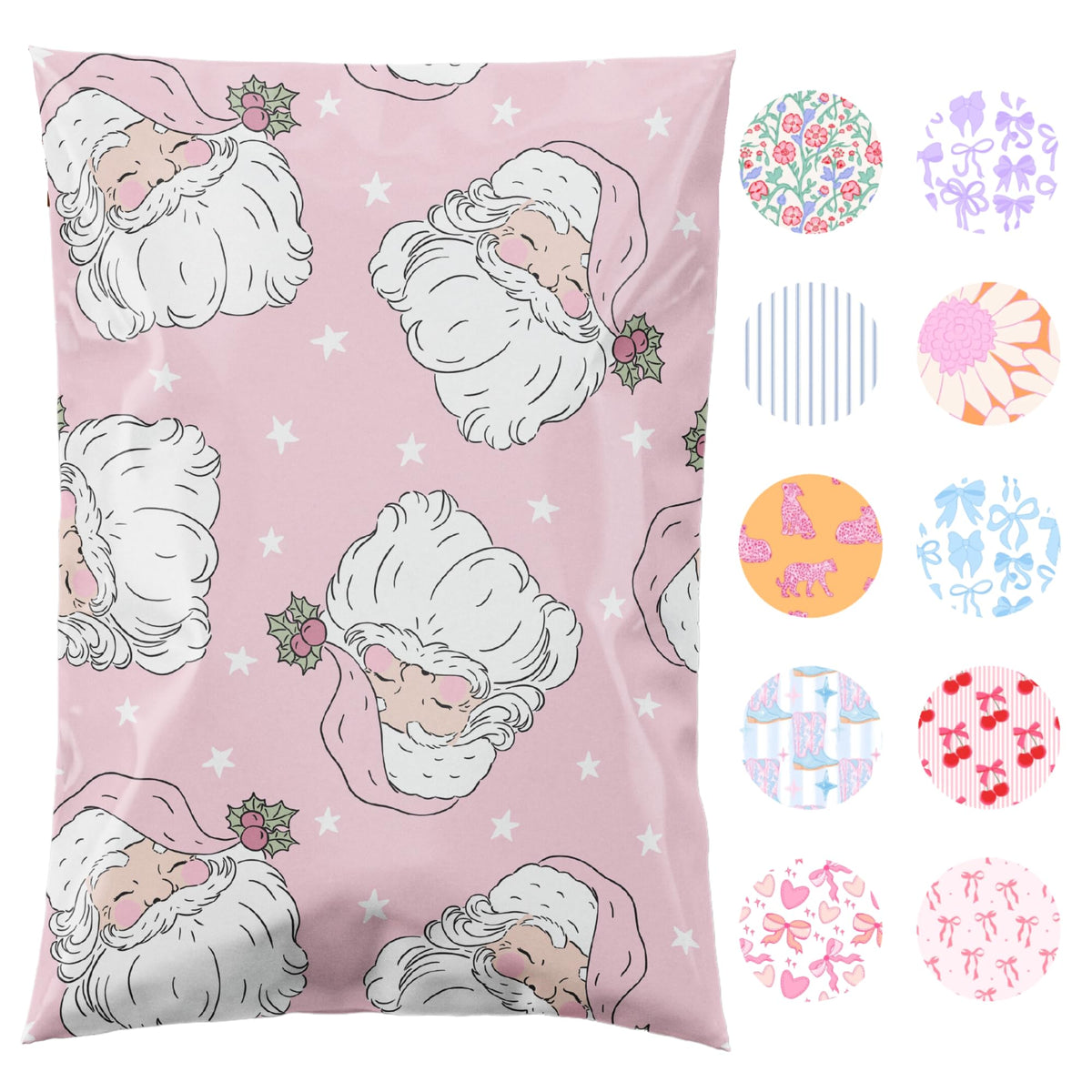 Poly Mailers 6x9, Pink Santa, 100 Pack