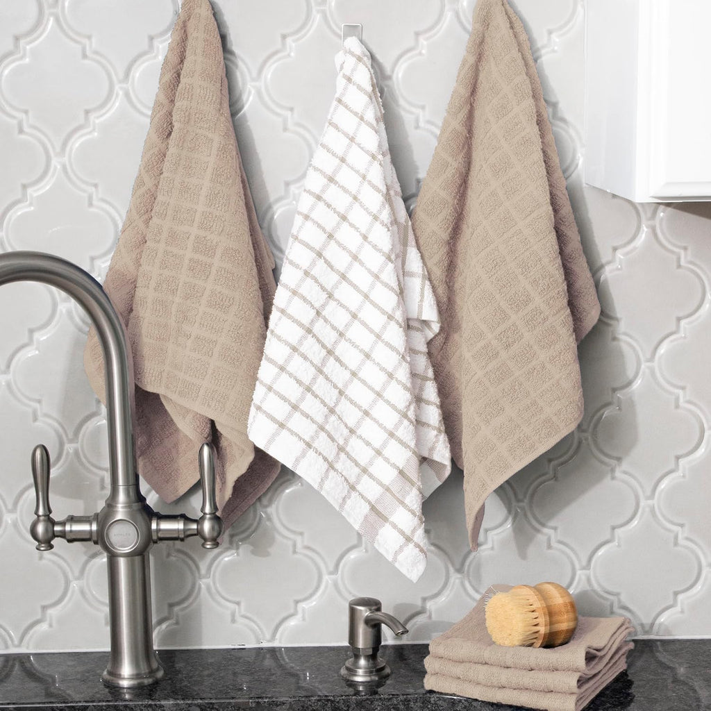 Premium Kitchen Towel and Dish Cloth Value Set: Highly Absorbent, Super Soft, Long-Lasting, 100% Cotton Checked and
