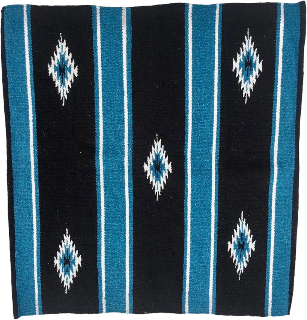 36"x 34" Navajo Design Acrylic Saddle Blanket -2.4 lbs (Hurricane Blue and Black)