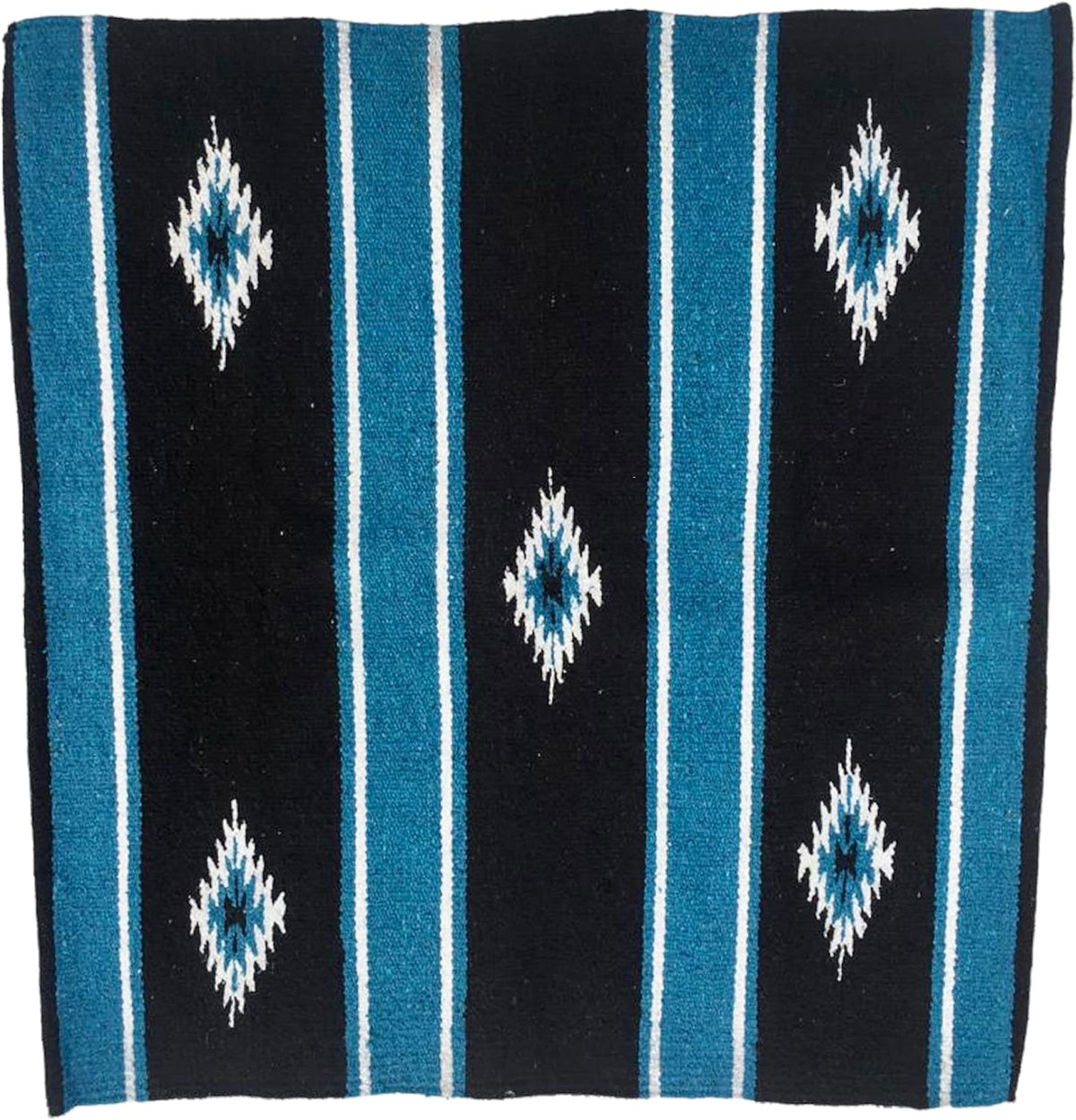 36"x 34" Navajo Design Acrylic Saddle Blanket -2.4 lbs (Hurricane Blue and Black)