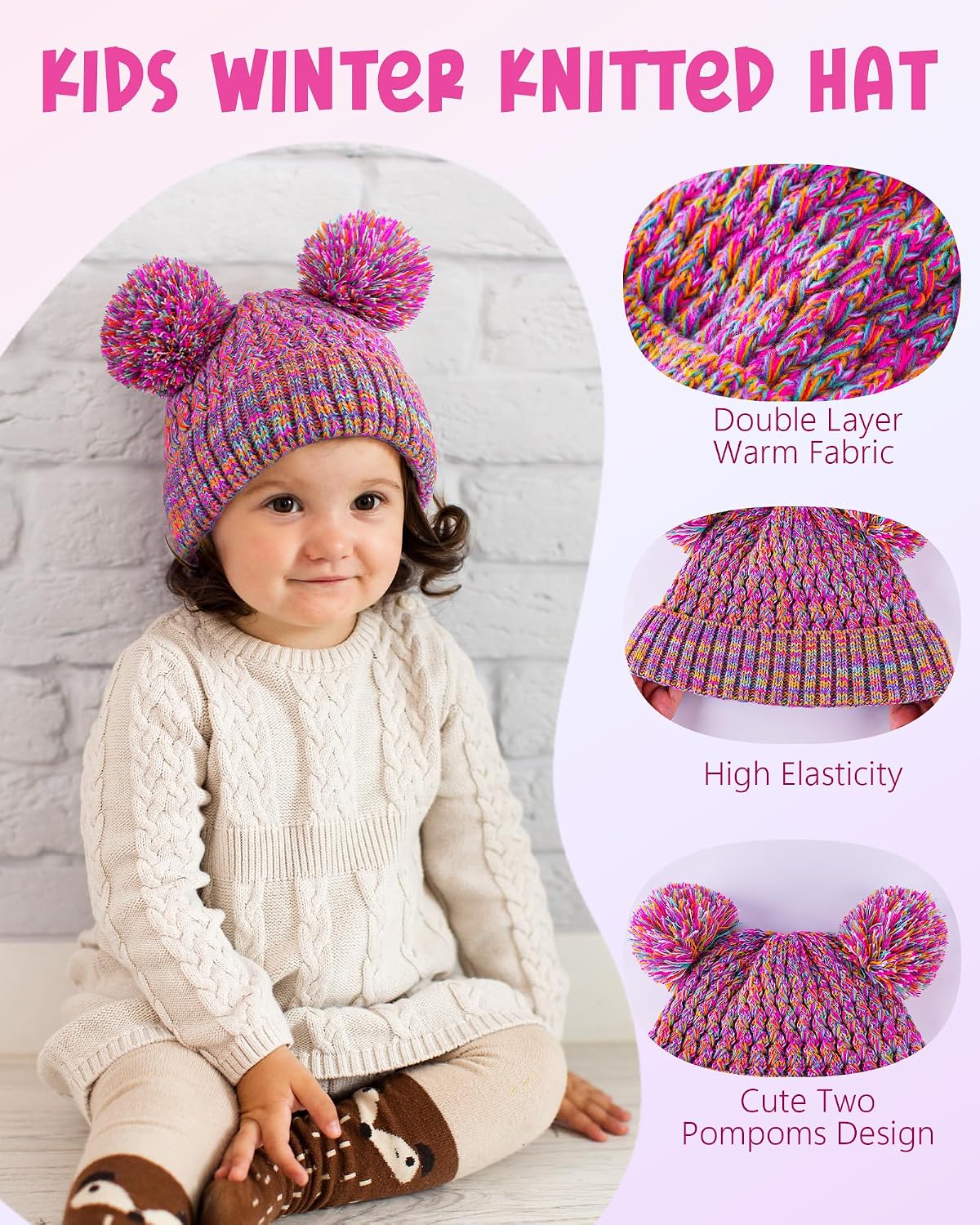 4 Pcs Kids Winter Hat Gloves Scarf Set, Thicken Warm Toddler Beanie Mittens Neck Warmer Set for Boys Girls 3-15