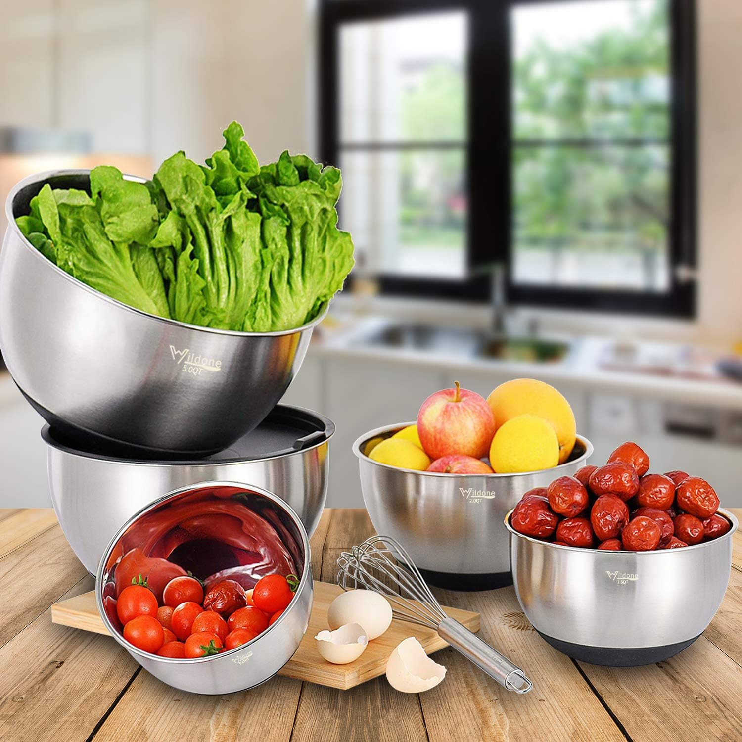Mixing Bowls with Airtight Lids Set, 5PCS Stainless Steel Nesting Bowls for Kitchen, with Grater Attachments &