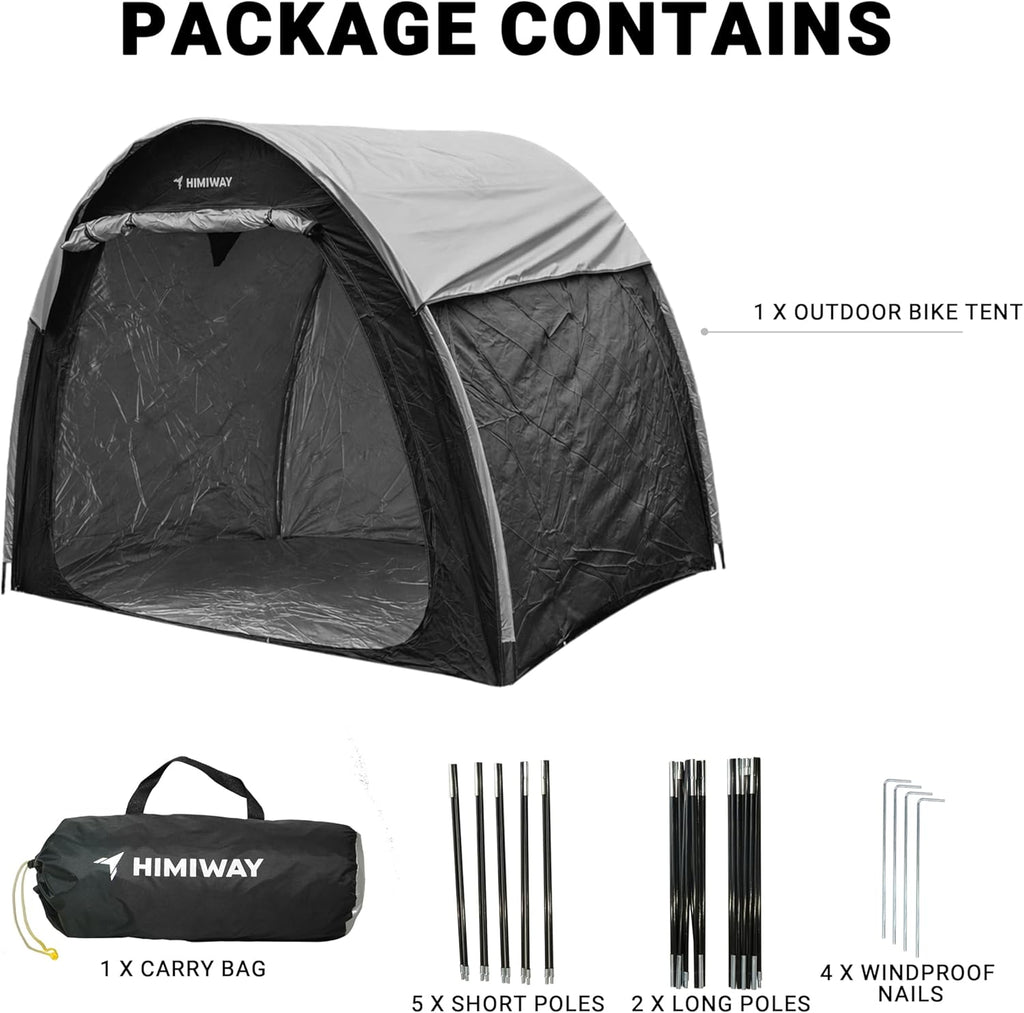 Bike Storage Shed Tent with Double Doors for 3-4 Bikes PU4000 Silver Coated Waterproof Anti-Dust 210D Oxford Fabric