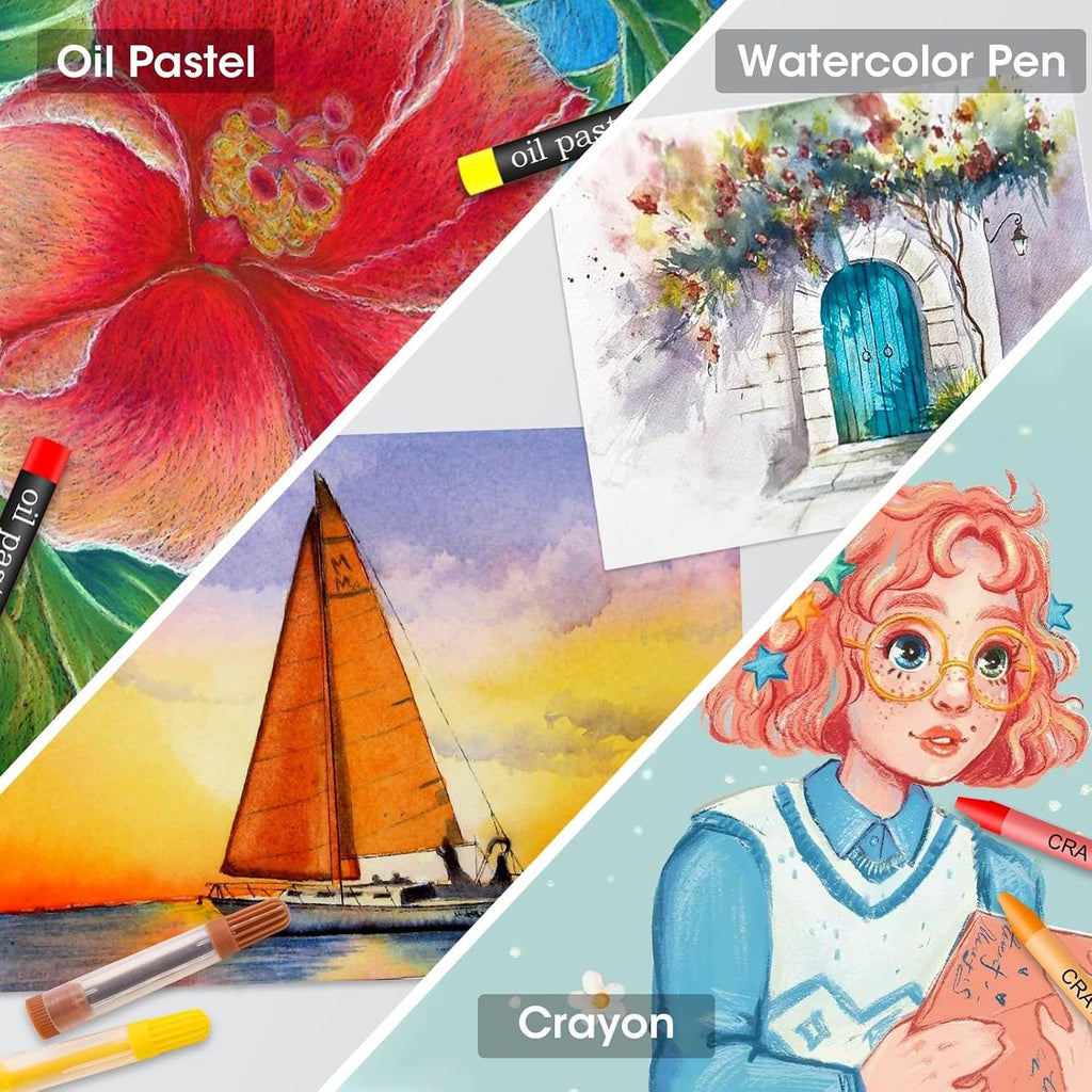 Art Supplies, 240-Piece Art Set Crafts Drawing Kits with Double Sided Trifold Easel, Sketch Pads, Crayons, Colored