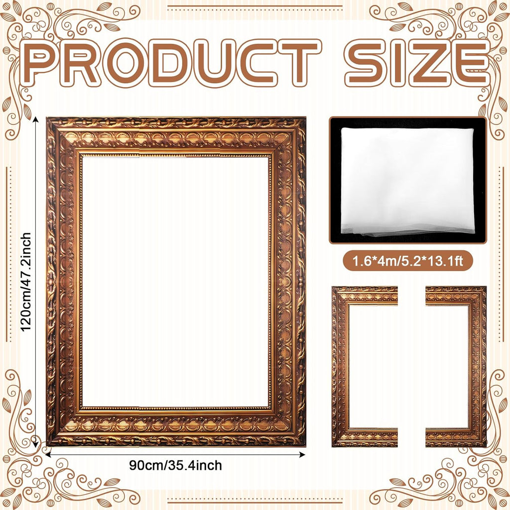 Wedding Large Photo Booth Props 35 x 47 Inch Gold Vintage Frame Photo Booth Selfie Frame with 13 ft Ribbon for