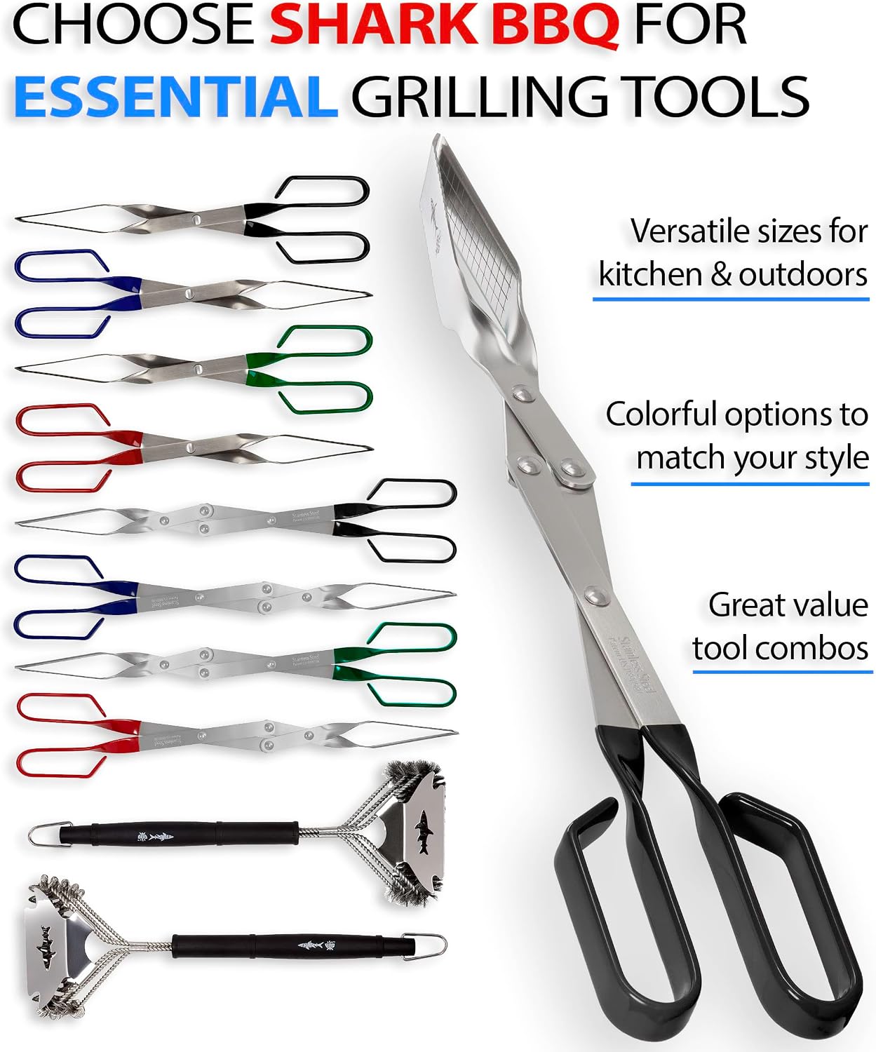 Grill Tongs - 17 inch Black. Professional steak grilling utensil. Long reach Barbeque Grilling Tongs. Ideal for