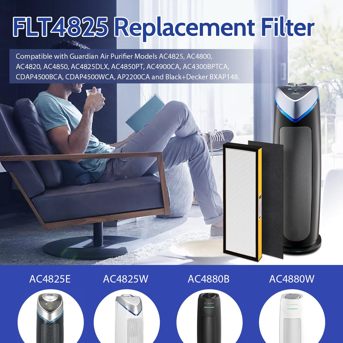 FLT4825 HEPA Filter B Replacement for GermGuardian Air Purifier
