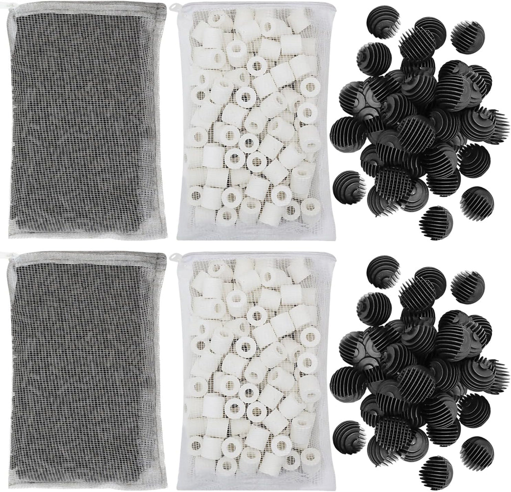 Aquarium Canister Filter Media Set, Bio Balls, Rings & Carbon | Aquarium Bio Media: 40 Bio Balls, 500G Ceramic Rings
