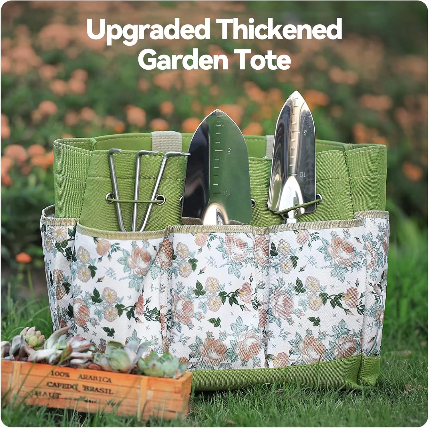 Gardening Tools 9-Piece Heavy Duty Garden Hand Tools with Fashion and Durable Garden Tools Organizer Handbag