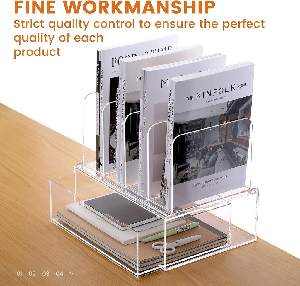 Desk Organizers and Accessories, Acrylic Desk Organizer with Drawer, Office Supplies Organization Storage, Clear