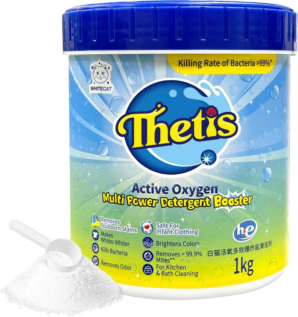 Thetis Multi-Purpose Oxygen Bleach Powder 2.2lb - Active Oxygen Laundry Booster & Stain Remover for Clothes, Mugs