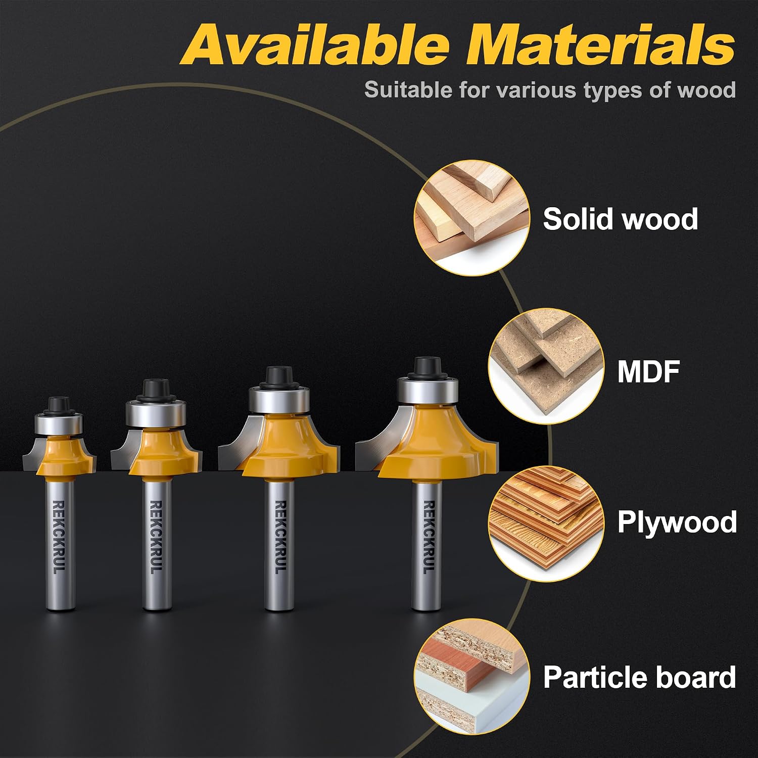 4-Piece Roundover Router Bit Set - 1/4" Shank Carbide Inserts | Rounding Edges Bits: 1/8", 3/16", 1/4", 5/16" Radius
