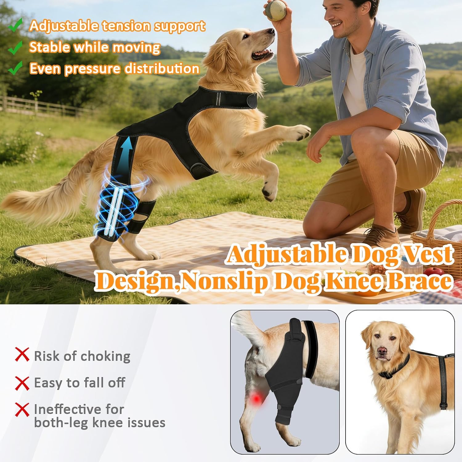 Dog Knee Braces for Back Leg,Knee Support for Dogs ACL/CCL Care Ideal for Dog Back Legs, Dog Leg Brace with Vest for