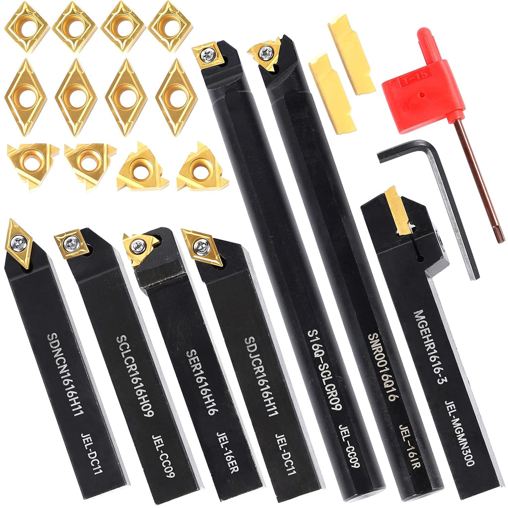 Lathe Turning Holders Threading Tools Threading Holders 21pcs - Metal Lathe Cutting Tools 7pcs 5/8" Boring Bar Set+14pcs Indexable Carbide Inserts Golden for Lathe Tools
