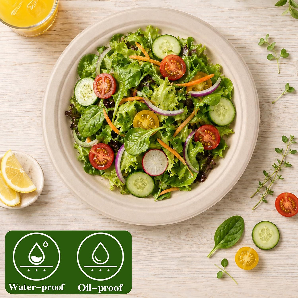 10 Inch Compostable Paper Plates 150 Pack, Heavy Duty Disposable Plates