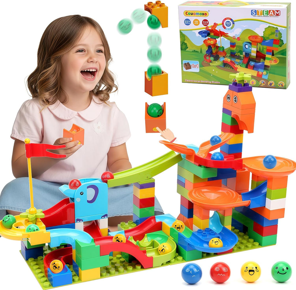 130 Pcs Starter Marble Run Set, Beginner STEM Building Toy