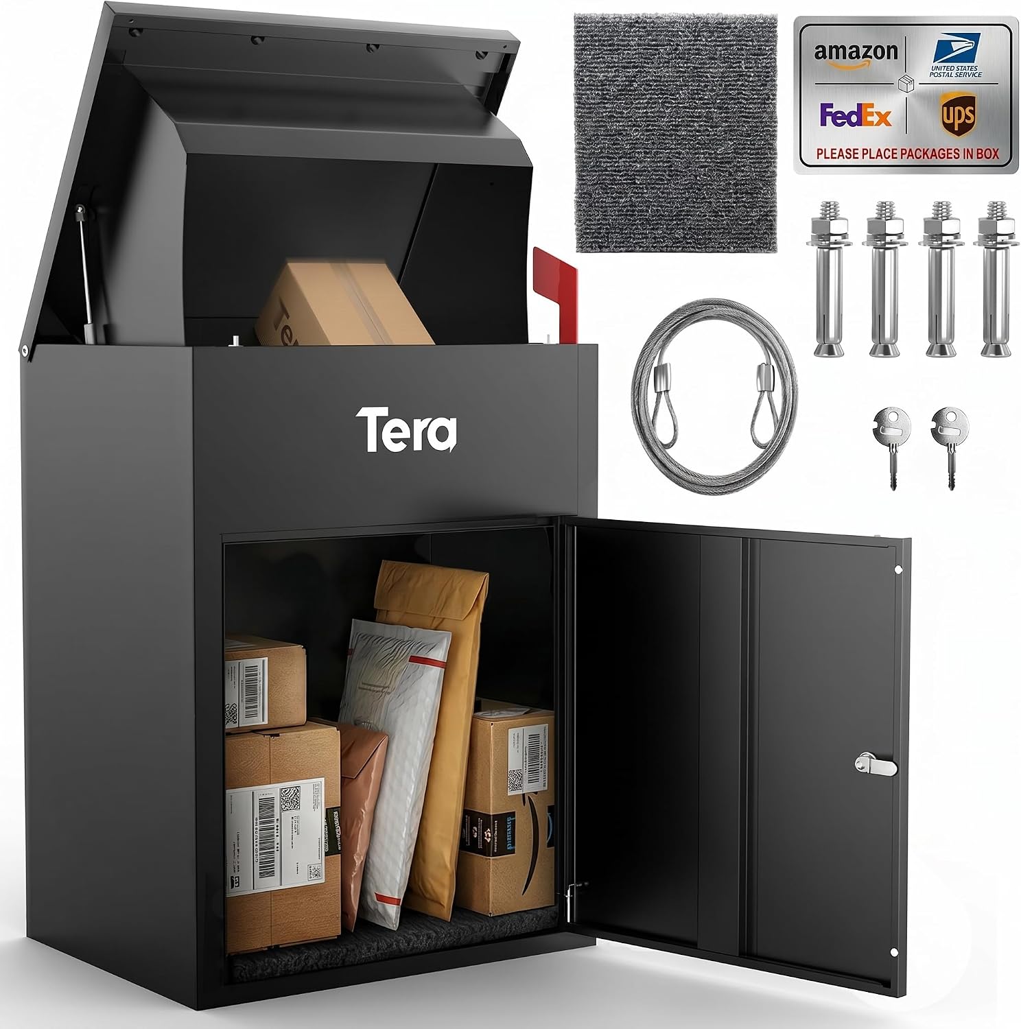 Package Delivery Boxes for Outside: 23" No Assembly Anti-Theft Design | Galvanized Steel, Anti-Theft Baffle