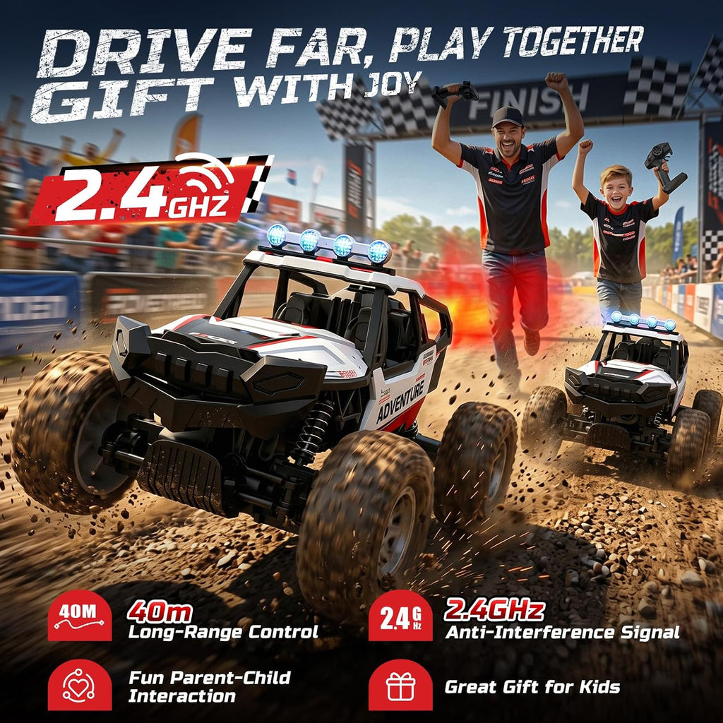 DE125 1:14 RC Car for Kids,4WD Remote Control Off-Road Monster Truck | RC Rock Crawler with Mist Spray,Metal Shell