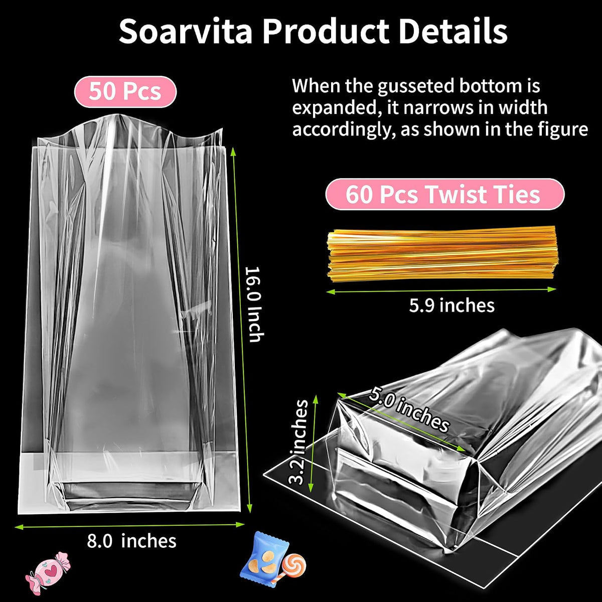 Clear Wine Bottle Gift Bags 8x16 Inch, 50 Pack Cellophane Bags